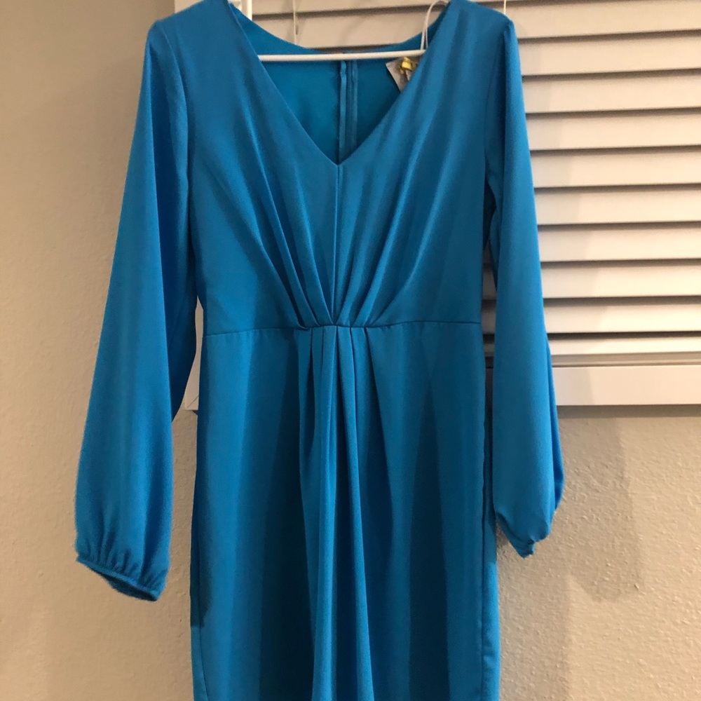 Blue long sleeve cinched dress